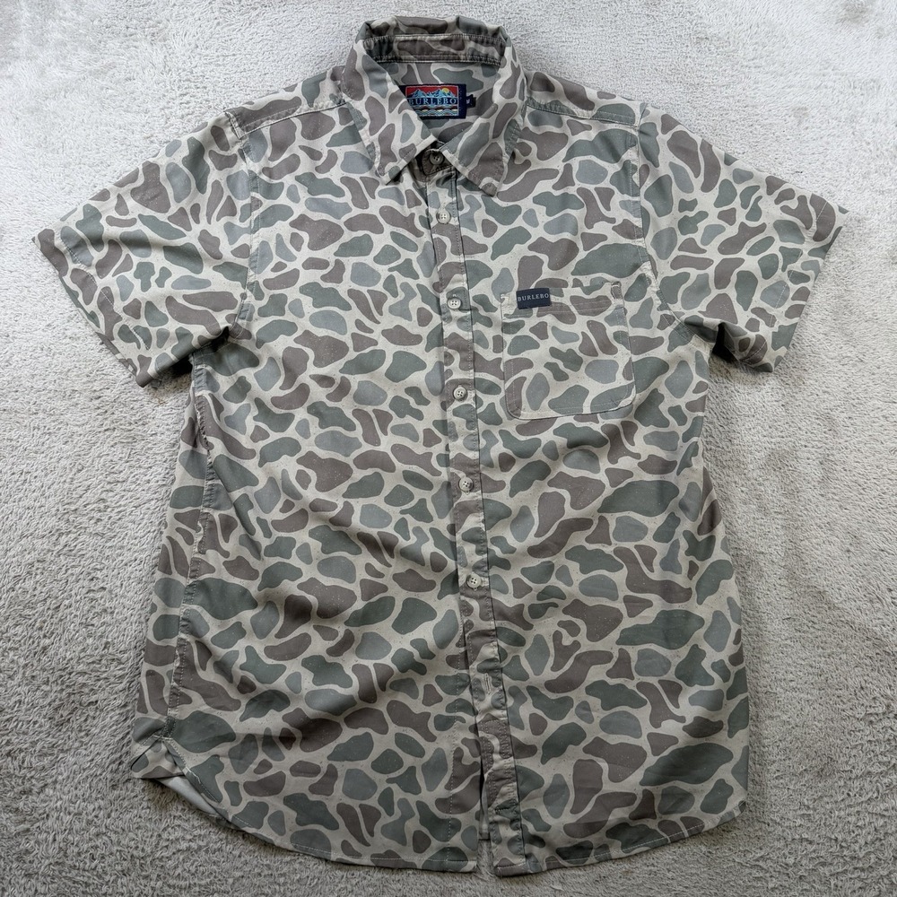 Burlebo Shirt Mens Medium Camo Button Up Short Sleeve Pocket Outdoor Stretch